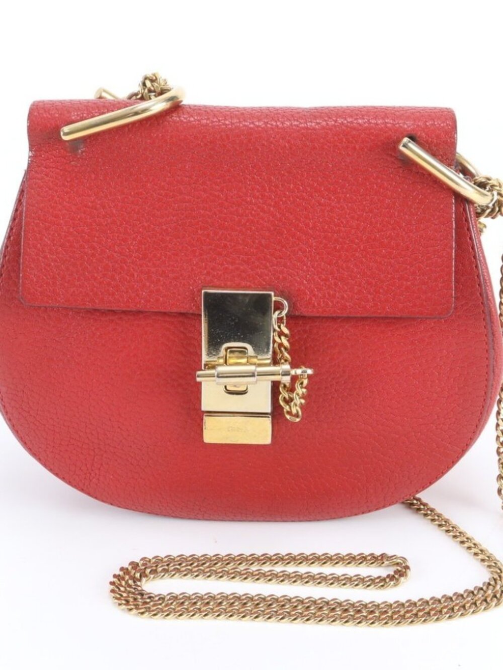 Chloe Red Leather Crossbody Bag with Gold Hardware